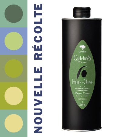 CLASSIC Extra Virgin Olive Oil-AOP Vallée des Baux de Provence-1 liter Can-Moulin CastelaS France