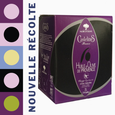 NOIR D'OLIVE Virgin Olive Oil-AOP Provence-3 liters Bag in Box-Moulin CastelaS France