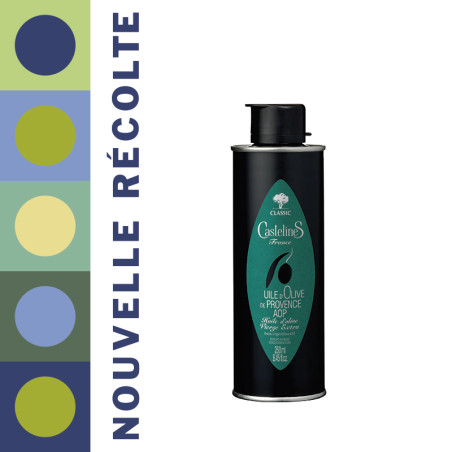 CLASSIC Huile d'Olive Vierge Extra-AOP Provence-Bidon 250ml-Moulin CastelaS France