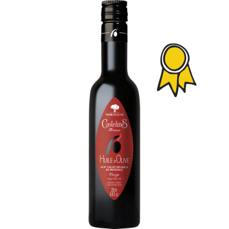 FRUITE NOIR Huile d'Olive Vierge-AOP Vallée des Baux de Provence-Bouteille 250ml-Moulin CastelaS France