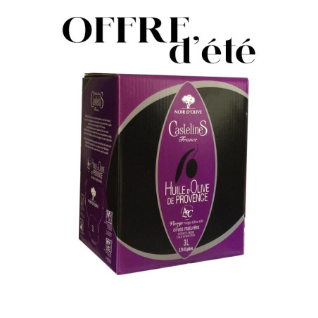 NOIR D'OLIVE Huile d'Olive Vierge-AOP Provence-Bag in Box 3 litres-Moulin CastelaS France