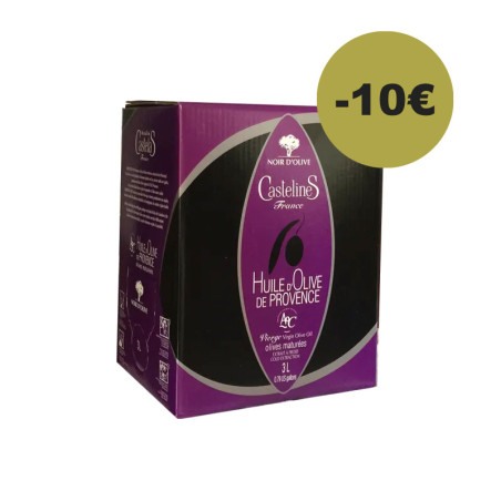 NOIR D'OLIVE Virgin Olive Oil-AOP Provence-3 liters Bag in Box-Moulin CastelaS France