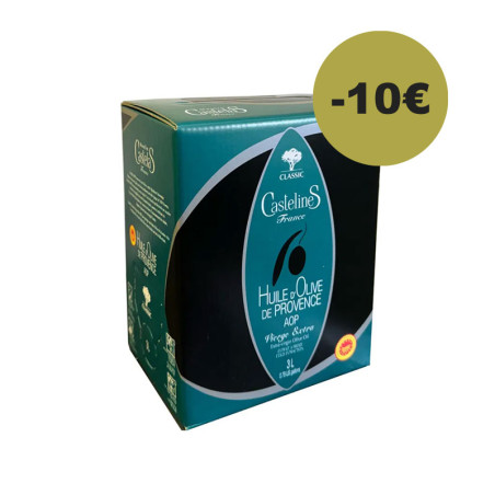 CLASSIC Extra Virgin Olive Oil-AOC Provence-3 liters Bag in Box-Moulin CastelaS France